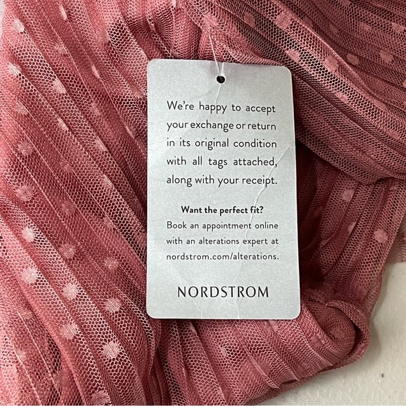 KENEDIK NWT WOMEN’S PLEATED DOT MESH LONG SLEEVE DRESS PINK MAUVE MEDIUM - Picture 4 of 11